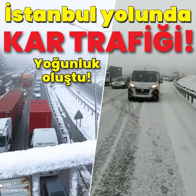 Bursa-İstanbul karayolunda kar yağışı nedeniyle yoğunluk oluştu