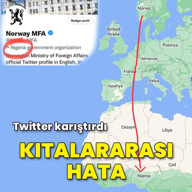 Norveç Dışişleri Bakanlığı Twitter da  Nijerya hükümet kurumu  olarak etiketlendi