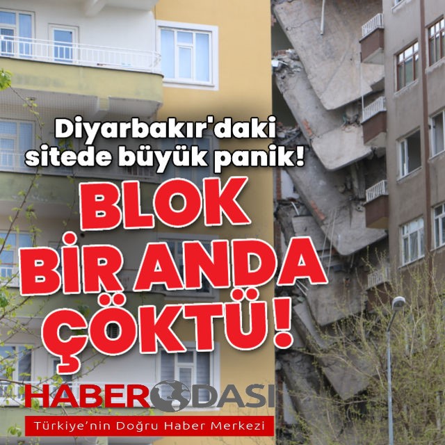 Diyarbakırda ağır hasarlı binanın bir kısmının çöküş anı kamerada